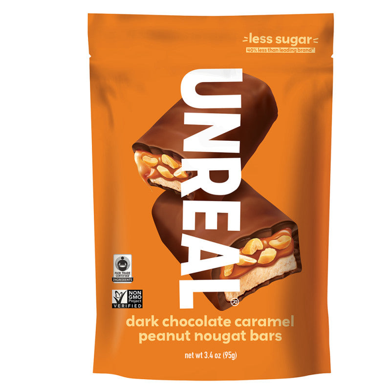 Wholesale Unreal Dark Chocolate Caramel Peanut Nougat Bars 3.4 Oz Bag Bulk