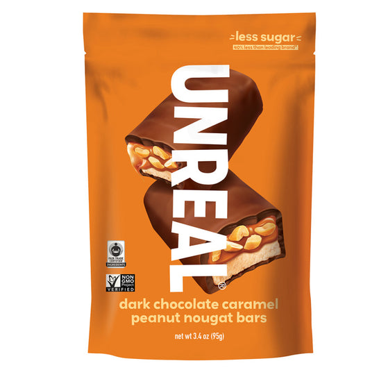 Wholesale Unreal Dark Chocolate Caramel Peanut Nougat Bars 3.4 Oz Bag- Bulk