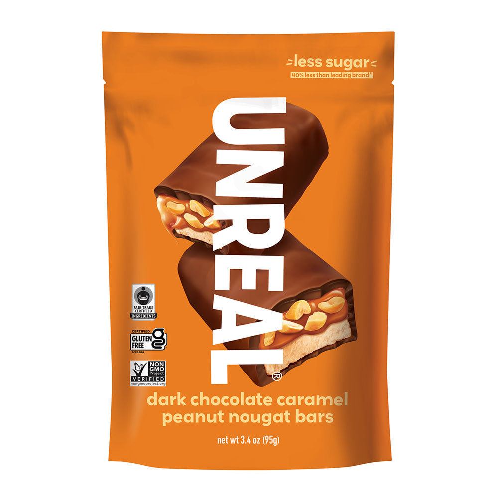 Unreal Dark Chocolate Caramel Peanut Nougat Bars 3.4 Oz Bag