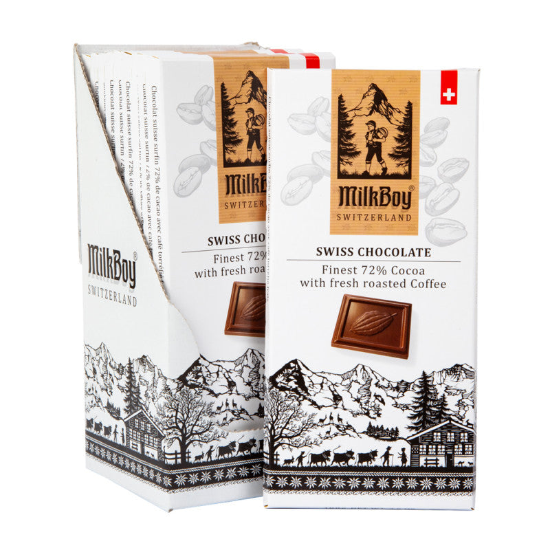 Wholesale Milkboy 72% Swiss Dark Chocolate Roast Coffee 3.5 Oz Bar Bulk