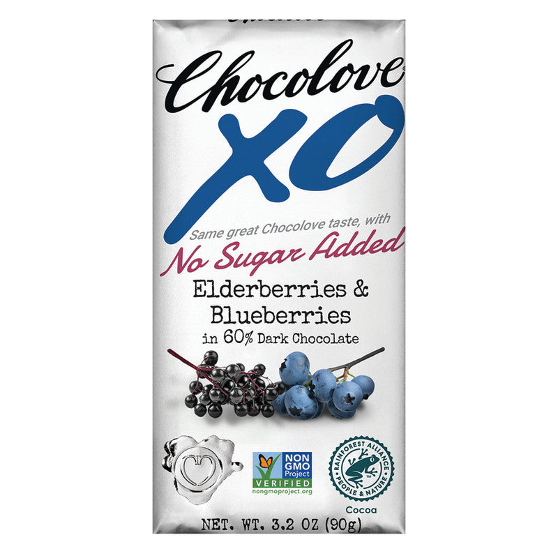 Wholesale Chocolove Xo No Sugar Added Elderberries & Blueberries 60% Dark 3.2 Oz Bar Bulk