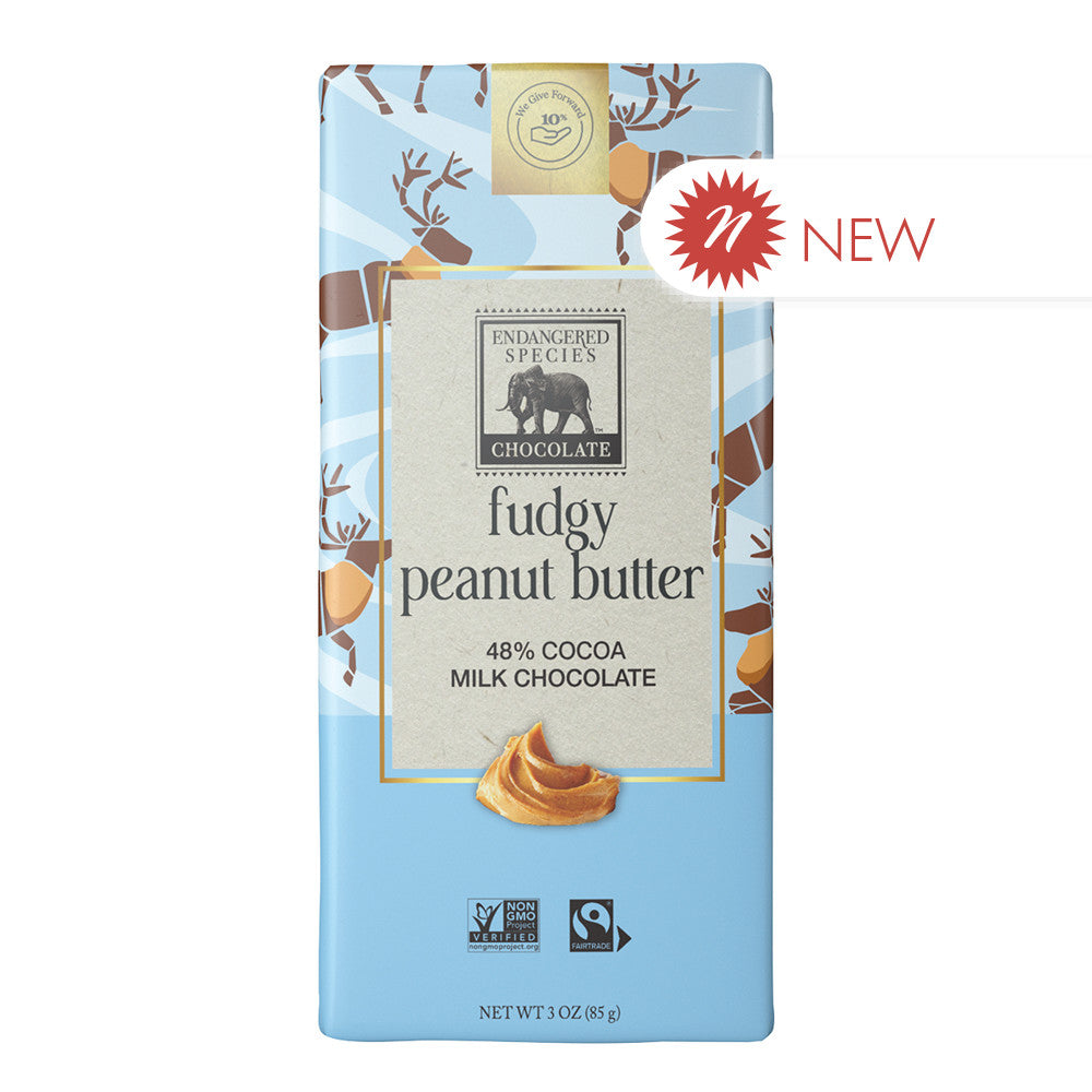 Wholesale Endangered Species Fudgy Peanut Butter Milk Chocolate Bar 3 Oz Bulk