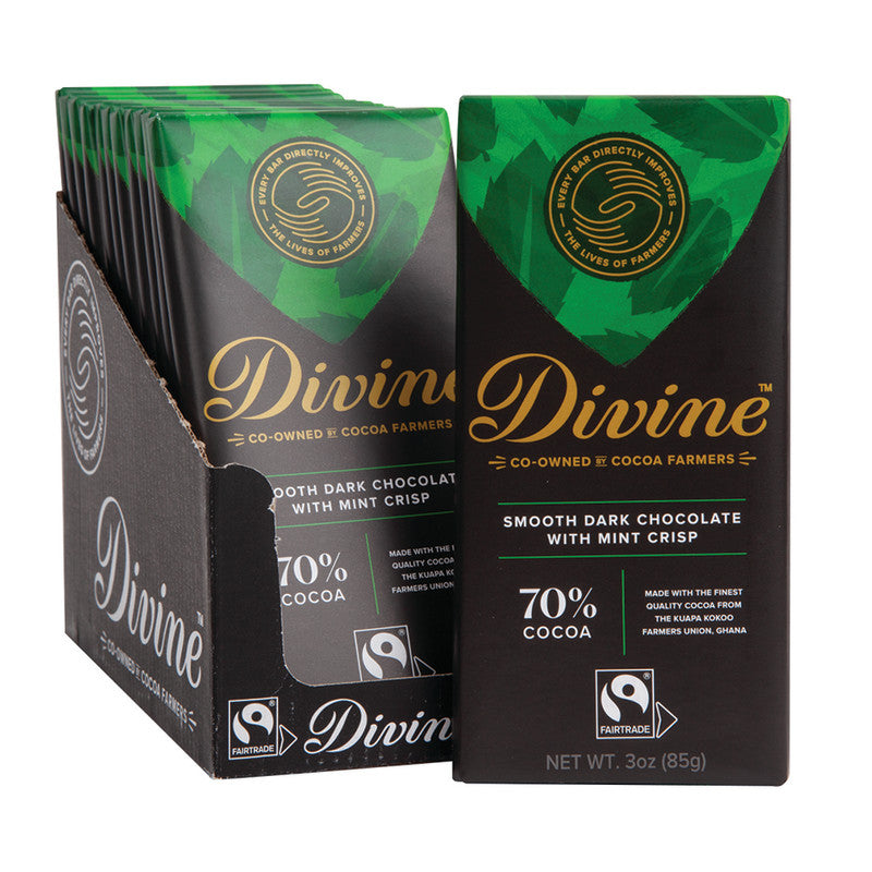 Wholesale Divine 70% Dark Chocolate With Mint Crisp 3 Oz Bar Bulk