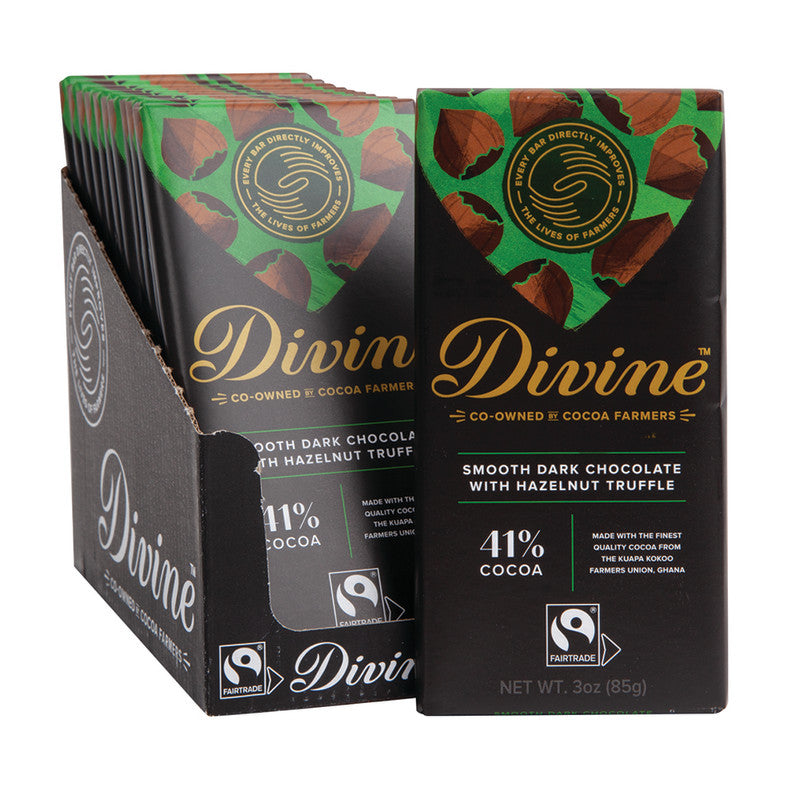 Wholesale Divine Dark Chocolate Hazelnut Truffle 3 Oz Bar Bulk