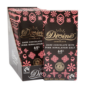 Wholesale Divine 60% Dark Chocolate With Pink Himalayan Salt 3 Oz Bar Bulk