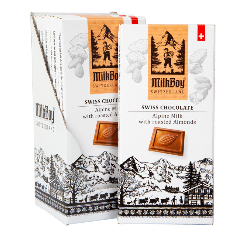 Wholesale Milkboy Swiss Alpine Milk Chocolate With Roasted Almonds 3.5 Oz Bar Bulk