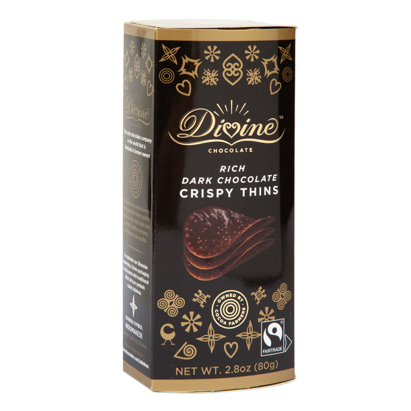 Wholesale Divine Dark Chocolate Crispy Thins 2.8 Oz Box- Bulk