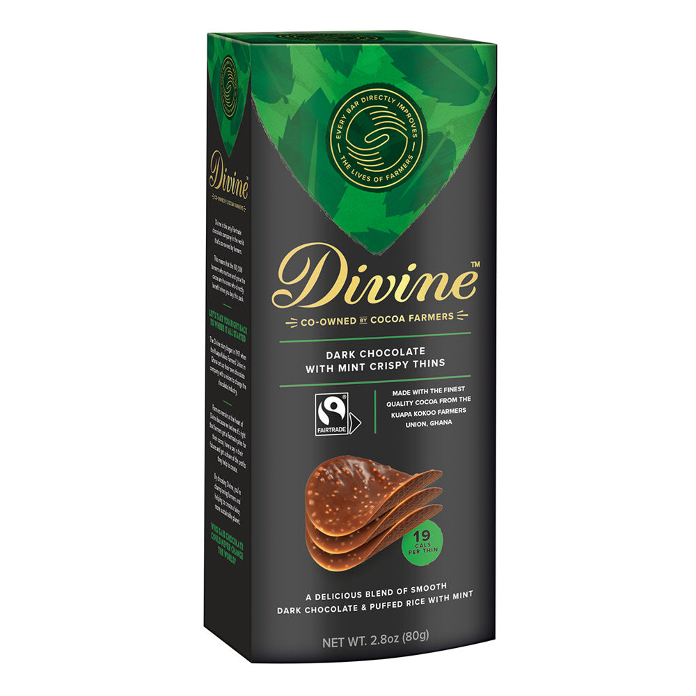 Divine Dark Chocolate With Mint Cripsy Thins 2.8 Oz Box