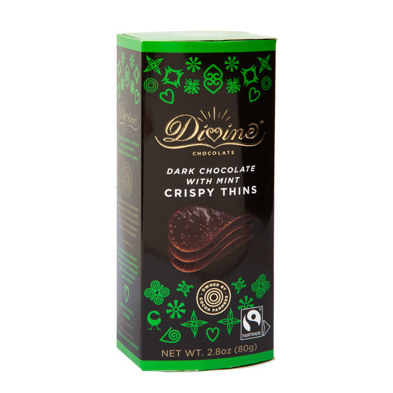 Wholesale Divine Dark Chocolate With Mint Cripsy Thins 2.8 Oz Box Bulk