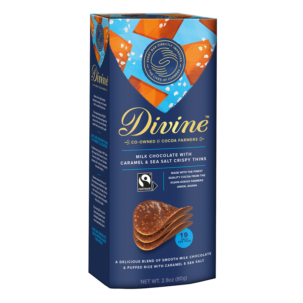 Divine Milk Chocolate With Caramel & Sea Salt Crispy Thins 2.8 Oz Box