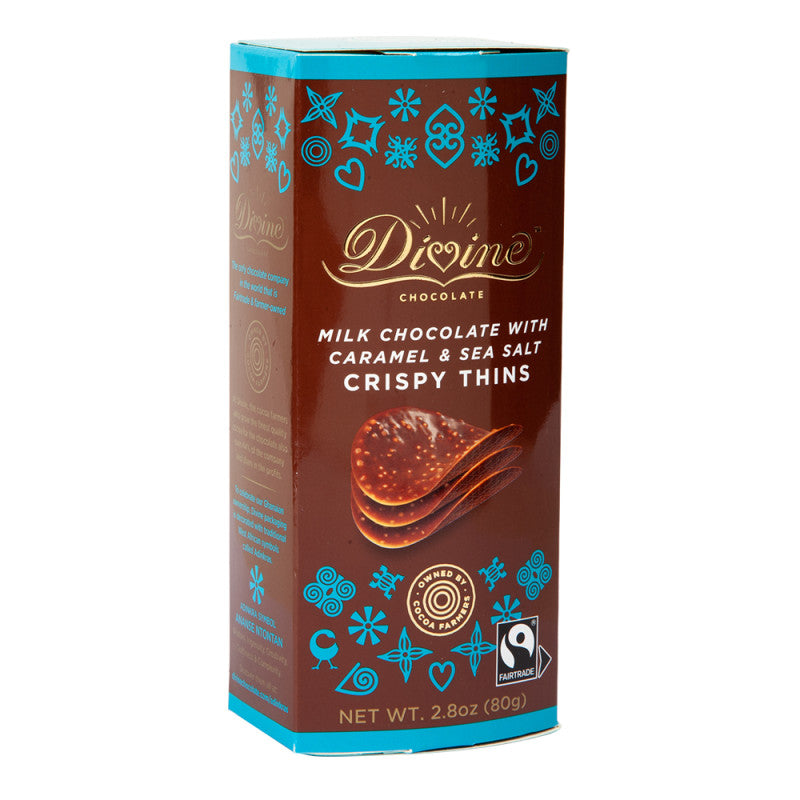 Wholesale Divine Milk Chocolate With Caramel & Sea Salt Crispy Thins 2.8 Oz Box Bulk