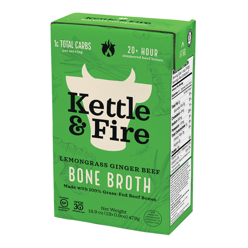 Wholesale Kettle & Fire Lemongrass Ginger Beef Bone Broth 16.9 Oz Box - 6ct Case Bulk