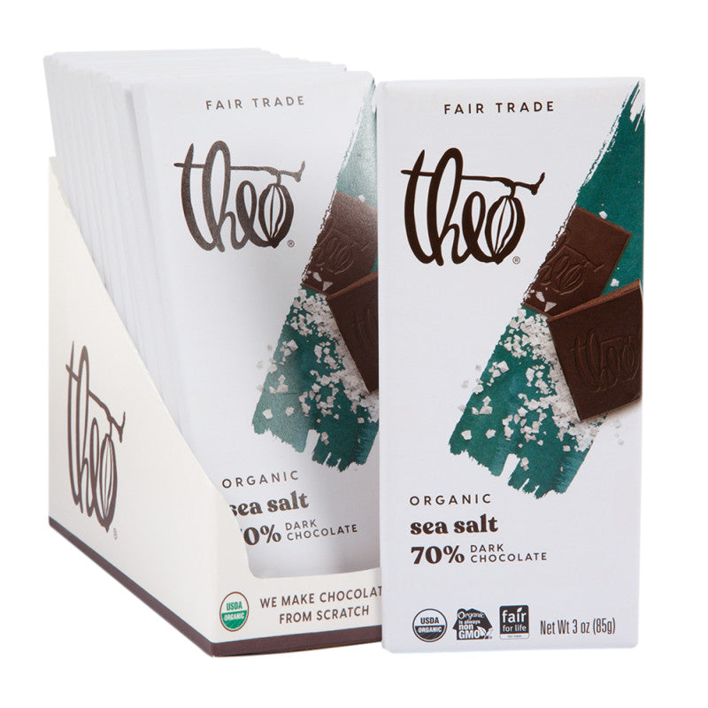 Wholesale Theo 70% Dark Chocolate Sea Salt 3 Oz Bar- Bulk