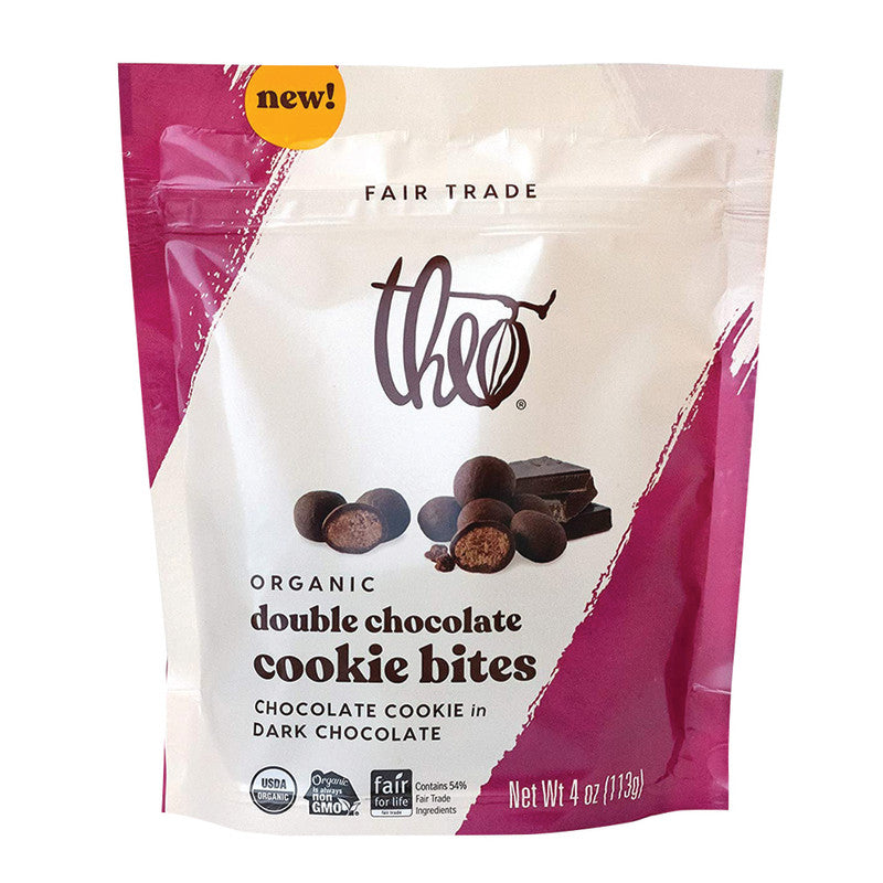 Wholesale Theo Organic Double Chocolate Cookie Bites 4 Oz Pouch-6ct case Bulk