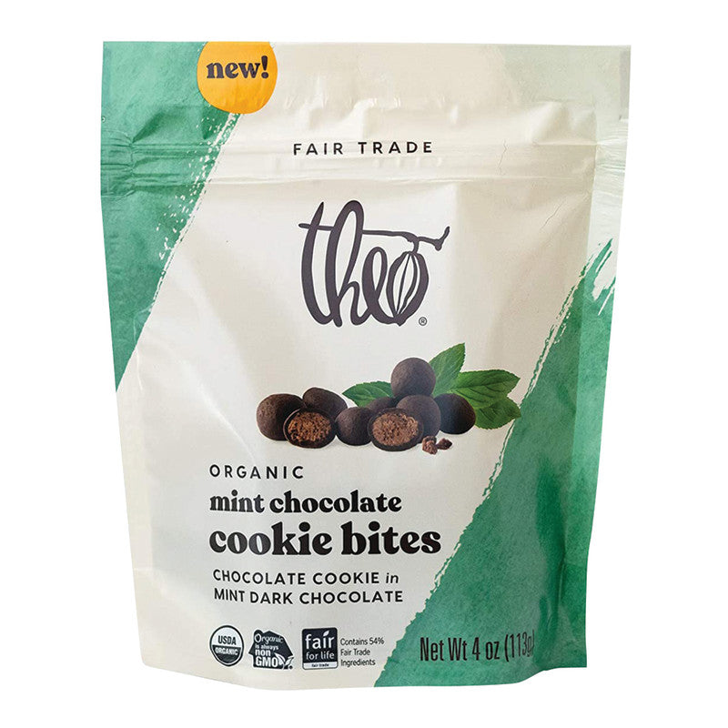 Wholesale Theo Organic Mint Chocolate Cookie Bites 4 Oz Pouch-6ct case Bulk