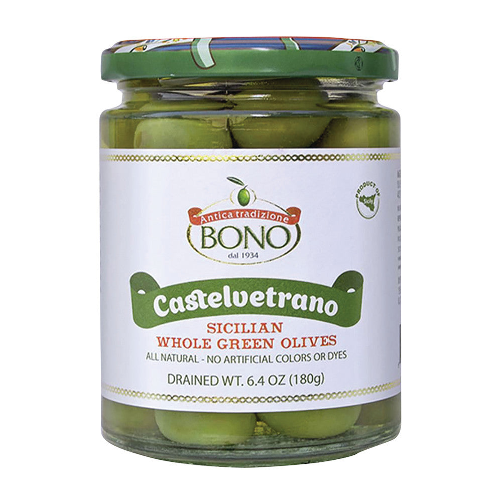 Bono Castelvetrano Sicilian Whole Green Olives 6.4 Oz Jar