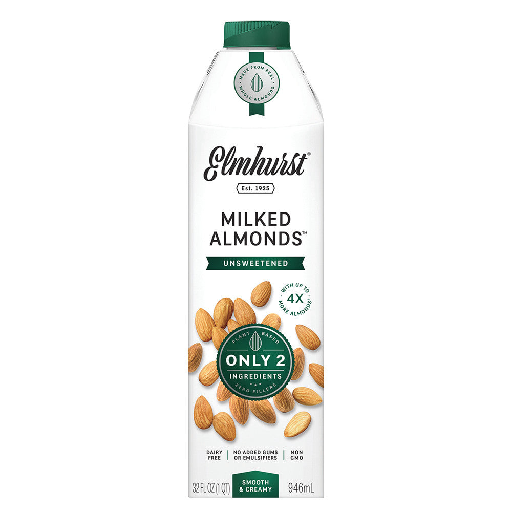 Elmhurst Milked Unsweetened Almond Nutmilk 32 Oz Carton