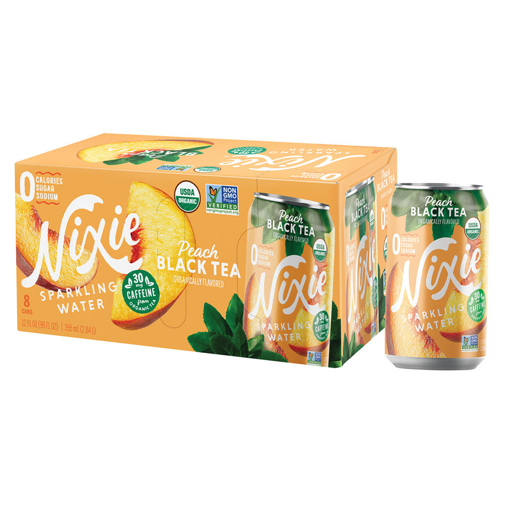 Nixie Organic Peach Black Tea Sparkling Water 3 Pack 12 Oz Can