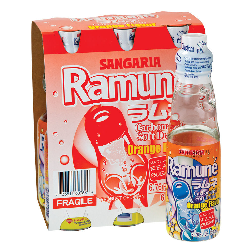 Sangaria Ramune Orange Soda 6 Pk 6.76 Oz Bottles