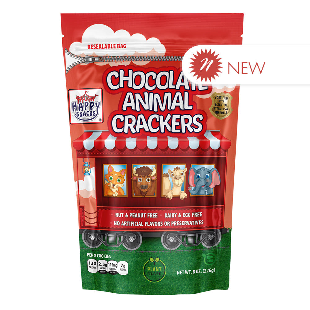 Wholesale Happy Snacks - Chocolate Animal Crackers Pouch 8Oz- Bulk