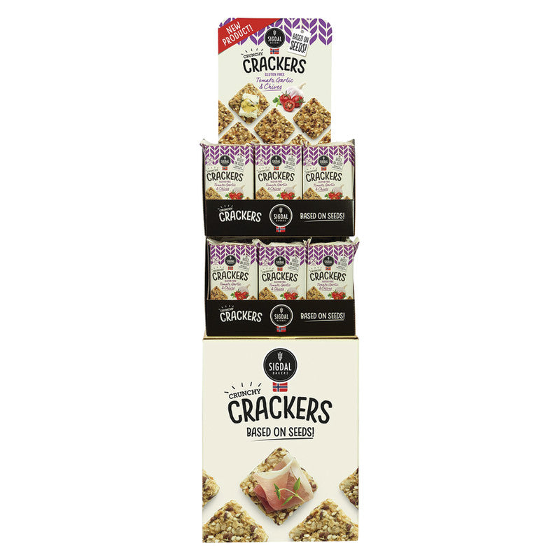 Wholesale Sigdal Gluten Free Tomato Garlic Chives Crackers 4.23 Oz Shipper - 54ct Case Bulk