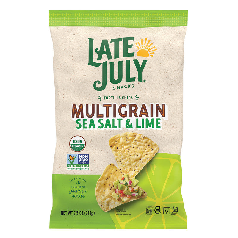 Wholesale Late July Sea Salt & Lime Multigrain Tortilla Chips 7.5 Oz Bag - 12ct Case Bulk