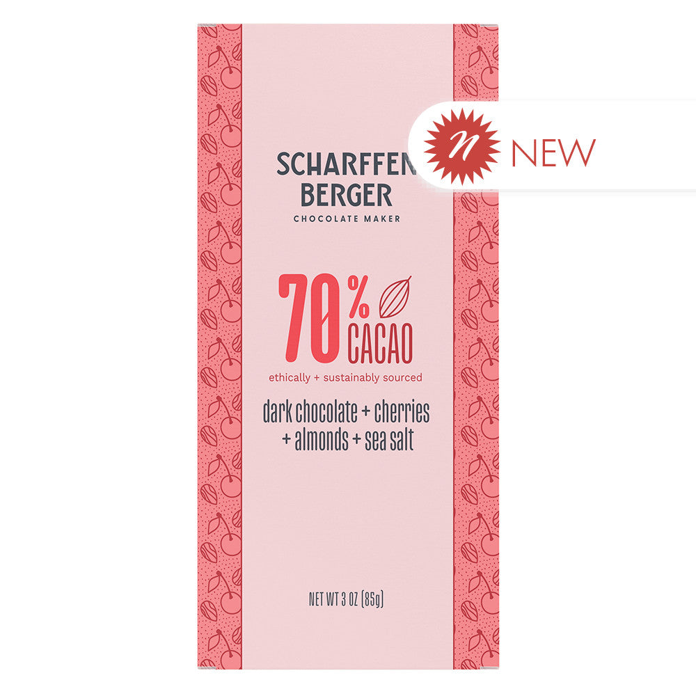 Wholesale Scharffen 70% Cacao Dark Chocolate Cherries Almonds Sea Salt 3 Oz Bulk