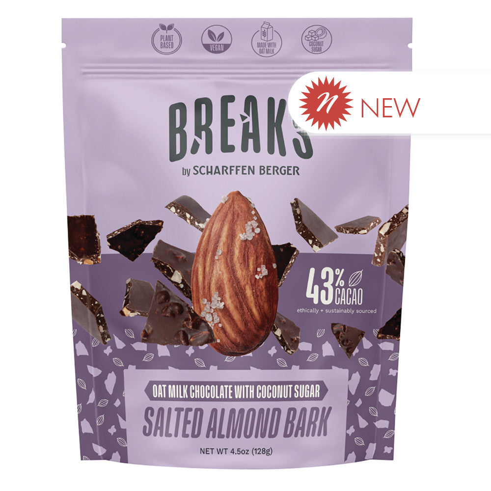 Wholesale Scharffen Berger Breaks 43% Oat Cacao Milk  Chocolate W/Salted Almond Bark 4.5 Oz Bag Bulk