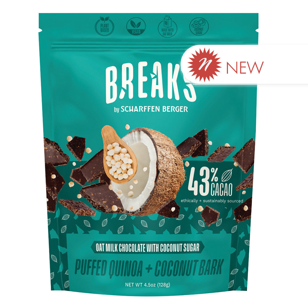 Wholesale Scharffen Berger Breaks 43% Cacao Oat Milk Chocolate Puffed Quinoa & Coconut Bark 4.5 Oz Bag Bulk