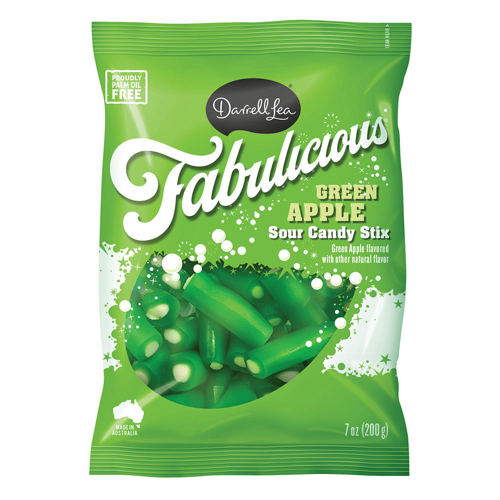 Darrell Lea Fabulicious Green Apple Sour Candy Stix 7 Oz Bag