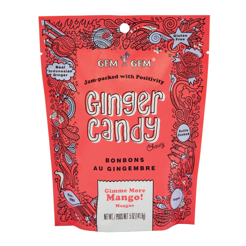 Gem Gem Chewy Mango Ginger Candy 5 Oz Pouch BoxNCase