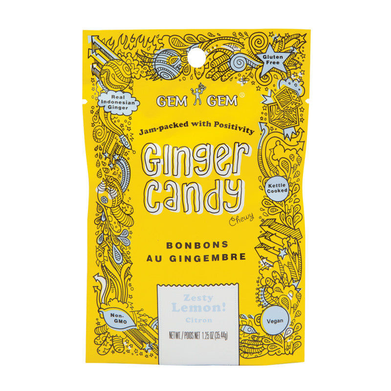 Wholesale Gem Gem Chewy Lemon Ginger Candy 1.25 Oz Peg Bag Bulk