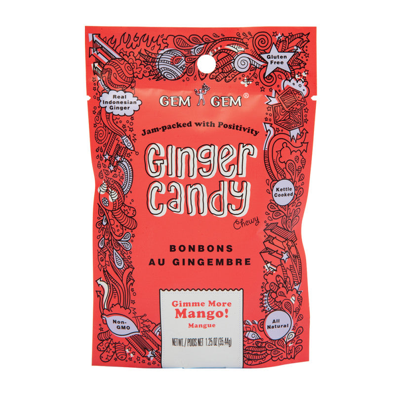 Wholesale Gem Gem Chewy Ginger Candy Mango 1.25 Oz Peg Bag Bulk