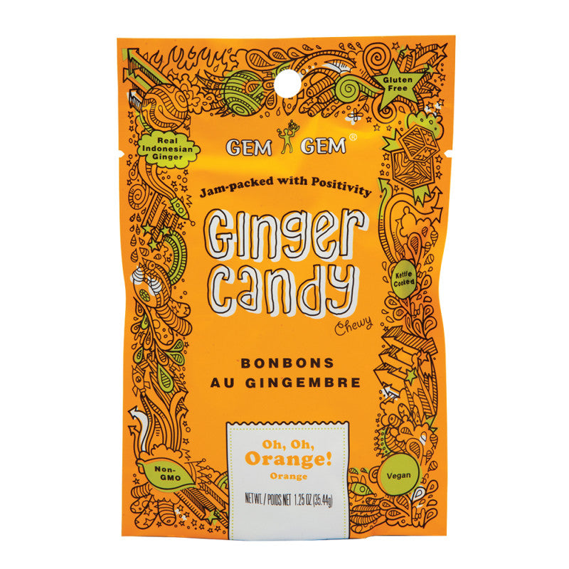 Wholesale Gem Gem Chewy Orange Ginger Candy 1.25 Oz Peg Bag Bulk