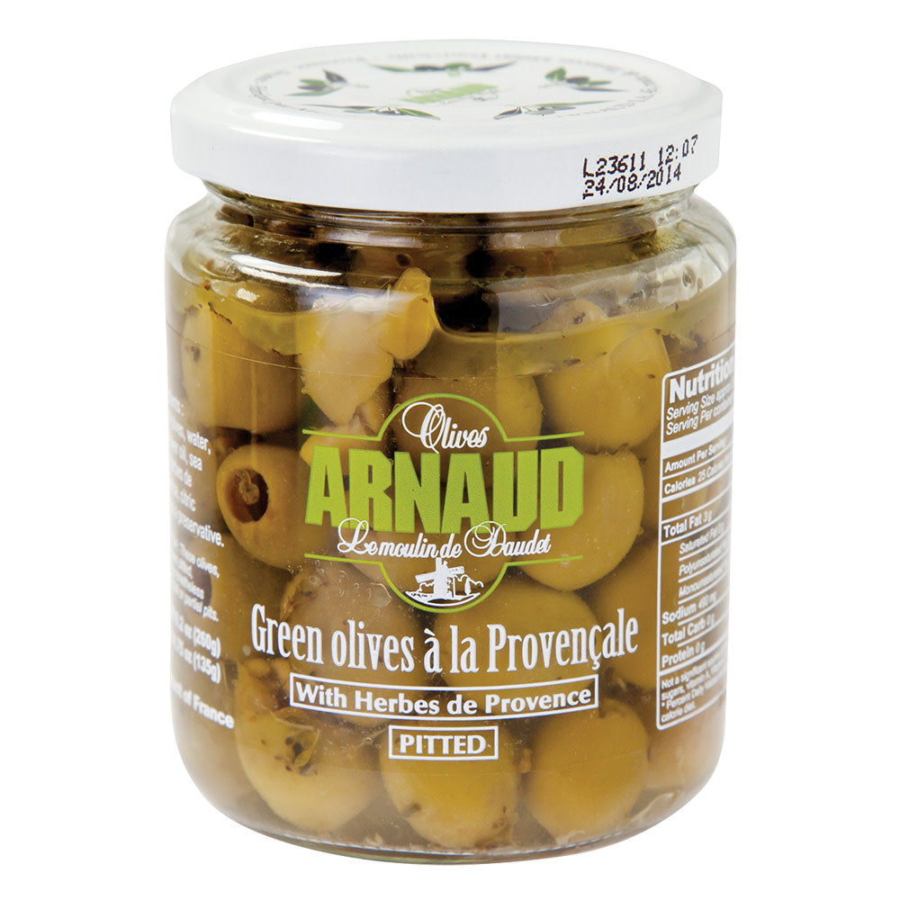 Arnaud Pitted Green Olives 9.2 Oz Jar