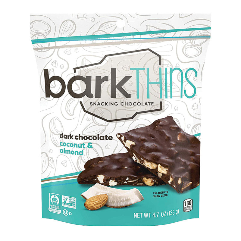 Wholesale Bark Thins Dark Chocolate Coconut Almond 4.7 Oz Pouch- Bulk