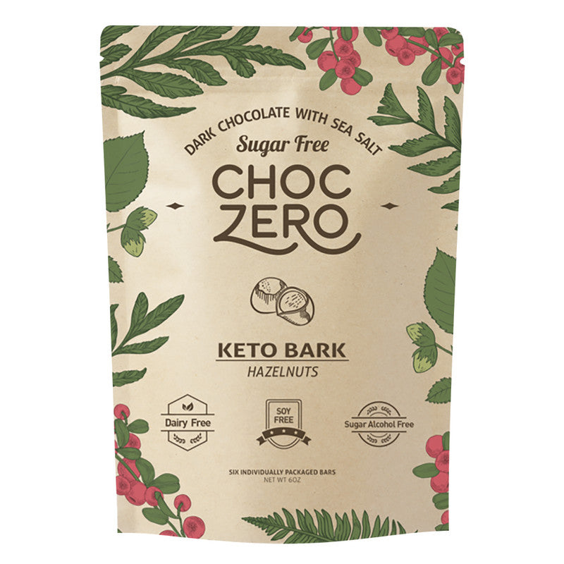 Wholesale Choczero No Sugar Added Milk Chocolate Hazelnut Keto Bark 6 Oz Pouch - 12ct Case Bulk