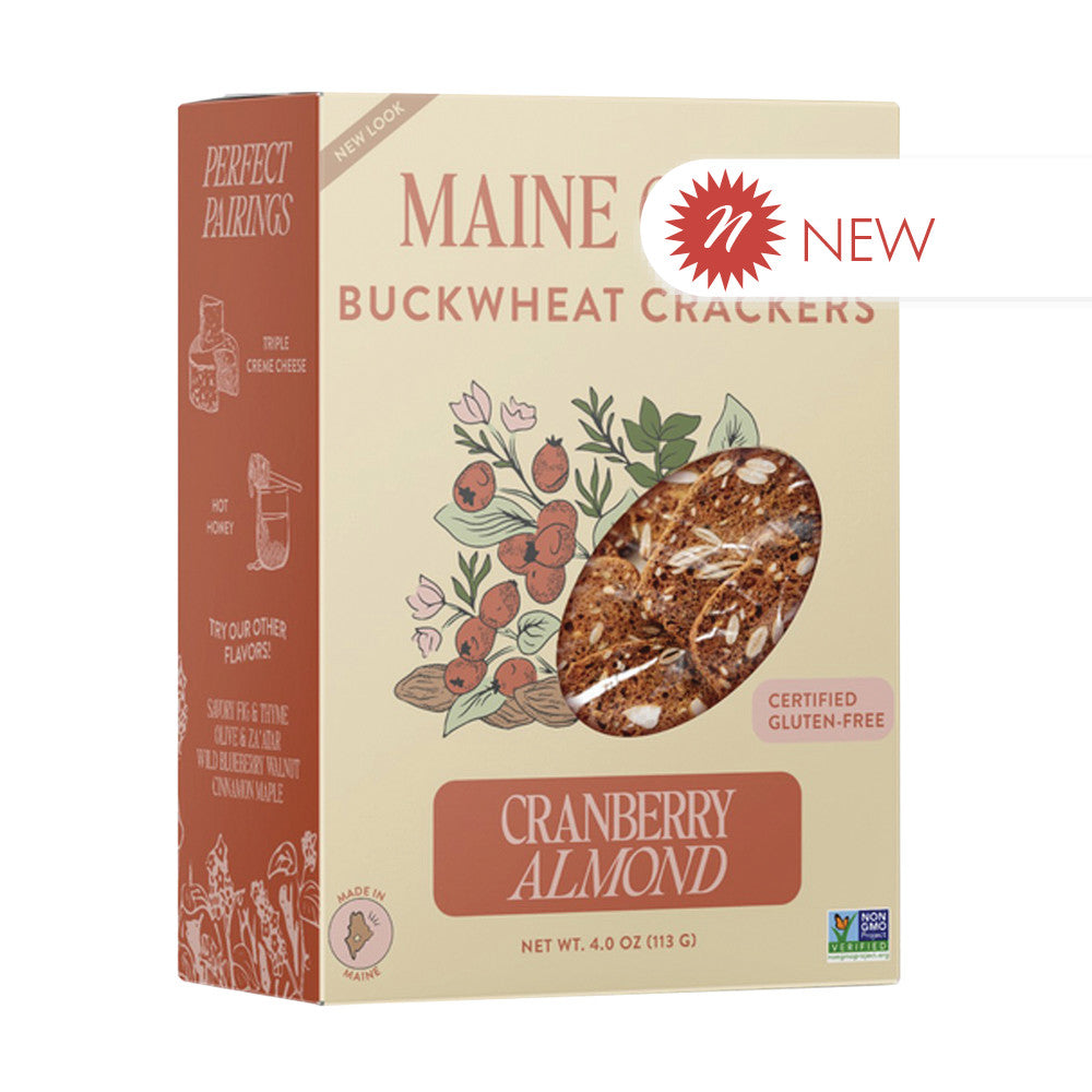 Wholesale Maine Crisp Buckwheat Crackers Cranberry Almond 4 Oz Box- Bulk