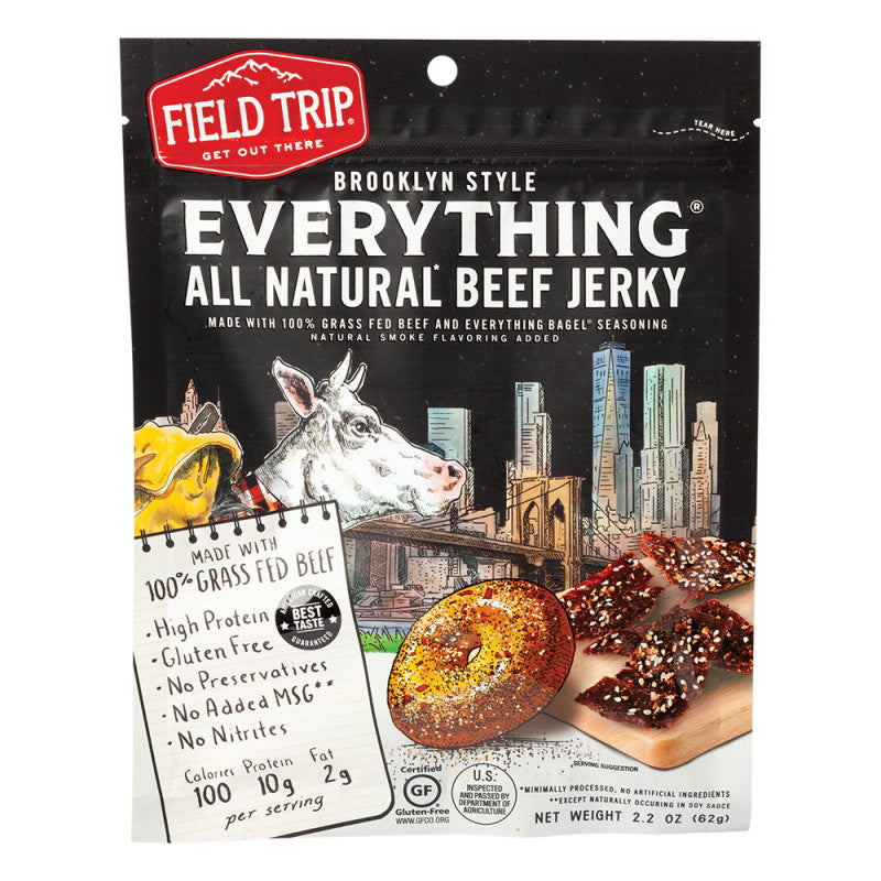 Wholesale Field Trip Everything Bagel Beef Jerky 2.2 Oz Peg Bag - 9ct Case Bulk