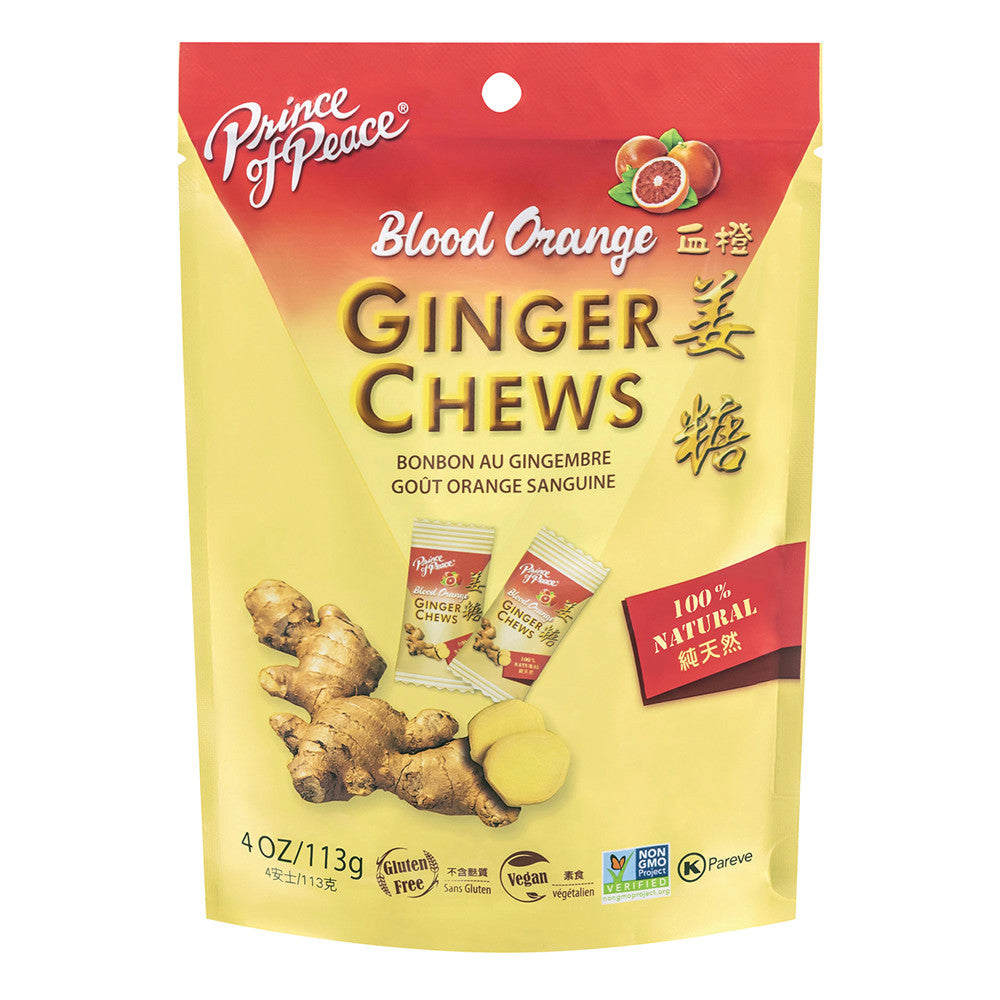 Wholesale Prince Of Peace Blood Orange Ginger Chews 4 Oz Pouch- Bulk