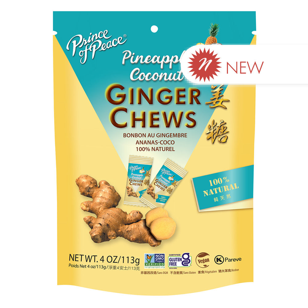 Wholesale Prince Of Peace Pineapple Coconut Ginger Chews 4 Oz Pouch- Bulk