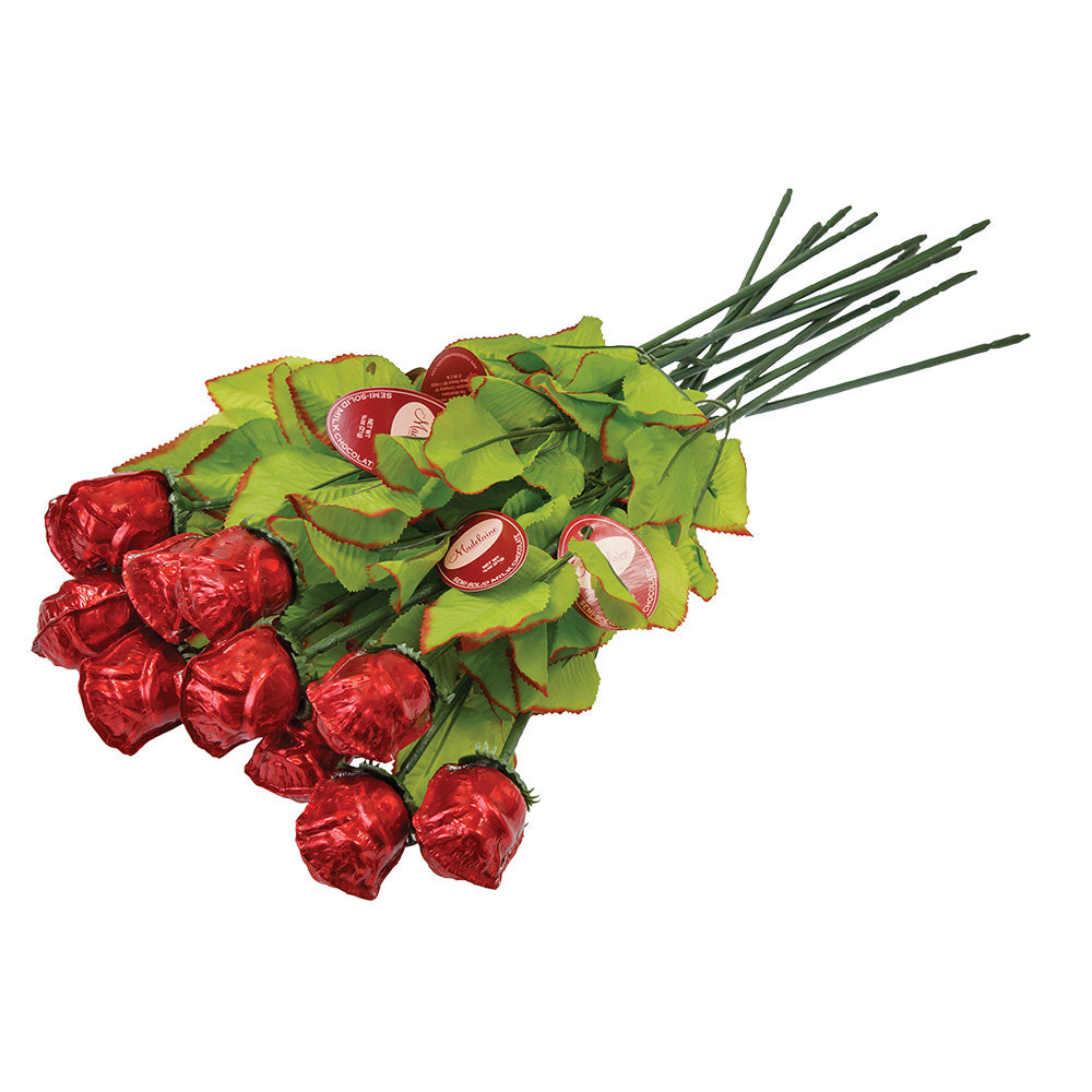 Wholesale Madelaine Single Milk Chocolate Foiled Red Roses 0.75 Oz- Bulk
