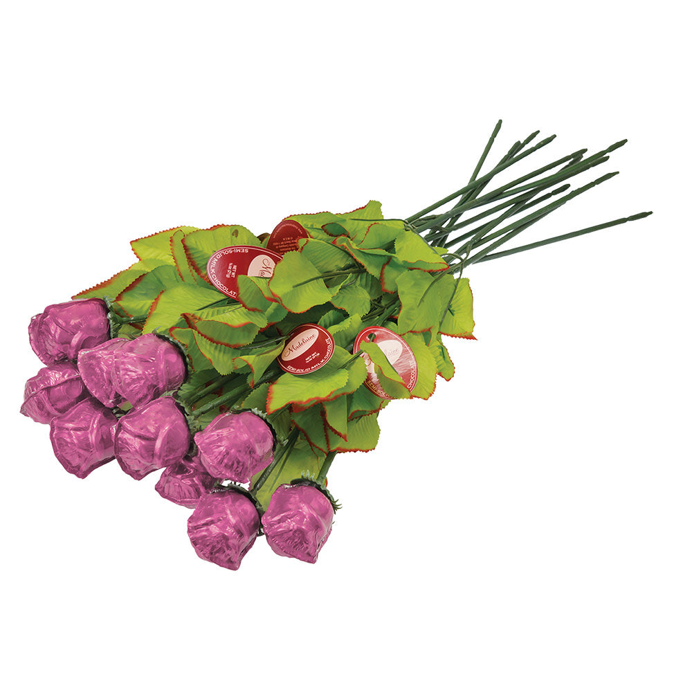 Wholesale Madelaine Single Milk Chocolate Foiled Pink Roses- Bulk