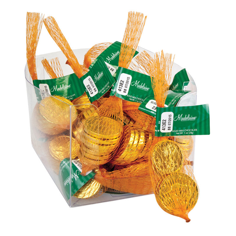 Madelaine Milk Chocolate Foiled Gold Coins Mesh Bag BoxNCase