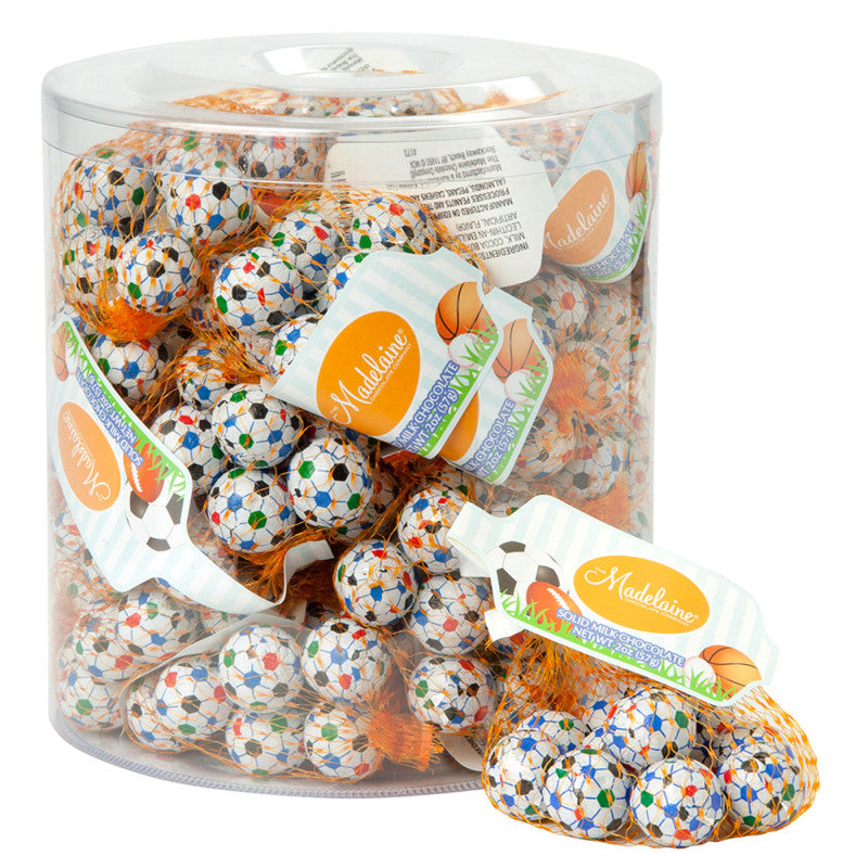 Wholesale Madelaine Milk Chocolate Foiled Soccer Balls Mesh Bag- Bulk