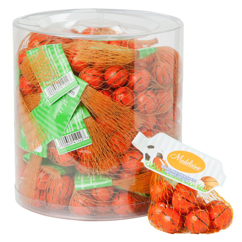 Wholesale Madelaine Milk Chocolate Foiled Basketballs 2 Oz Mesh Bag- Bulk