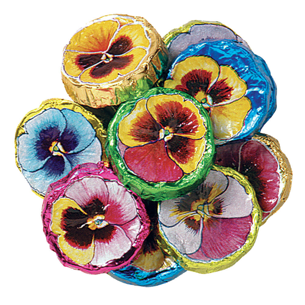 Wholesale Madelaine Milk Chocolate Foiled Pansies- Bulk
